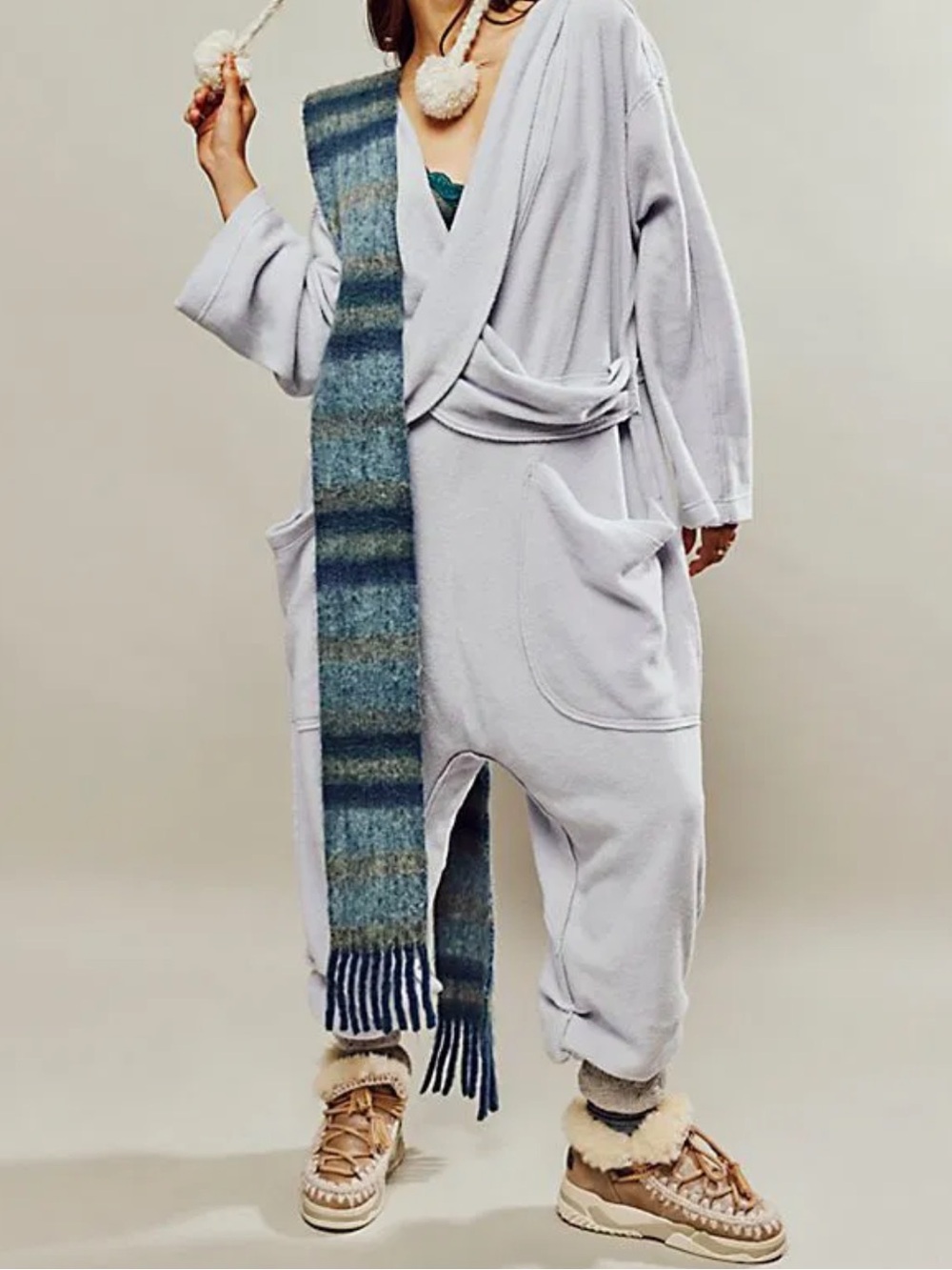 Free People Light Gray Day Off Fleece Romper